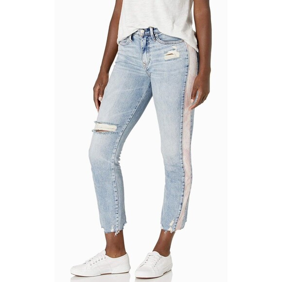 True Religion Starr Jeans Distressed Light Wash Pink Side Stripe Size 25 EUC!!! - Picture 1 of 6
